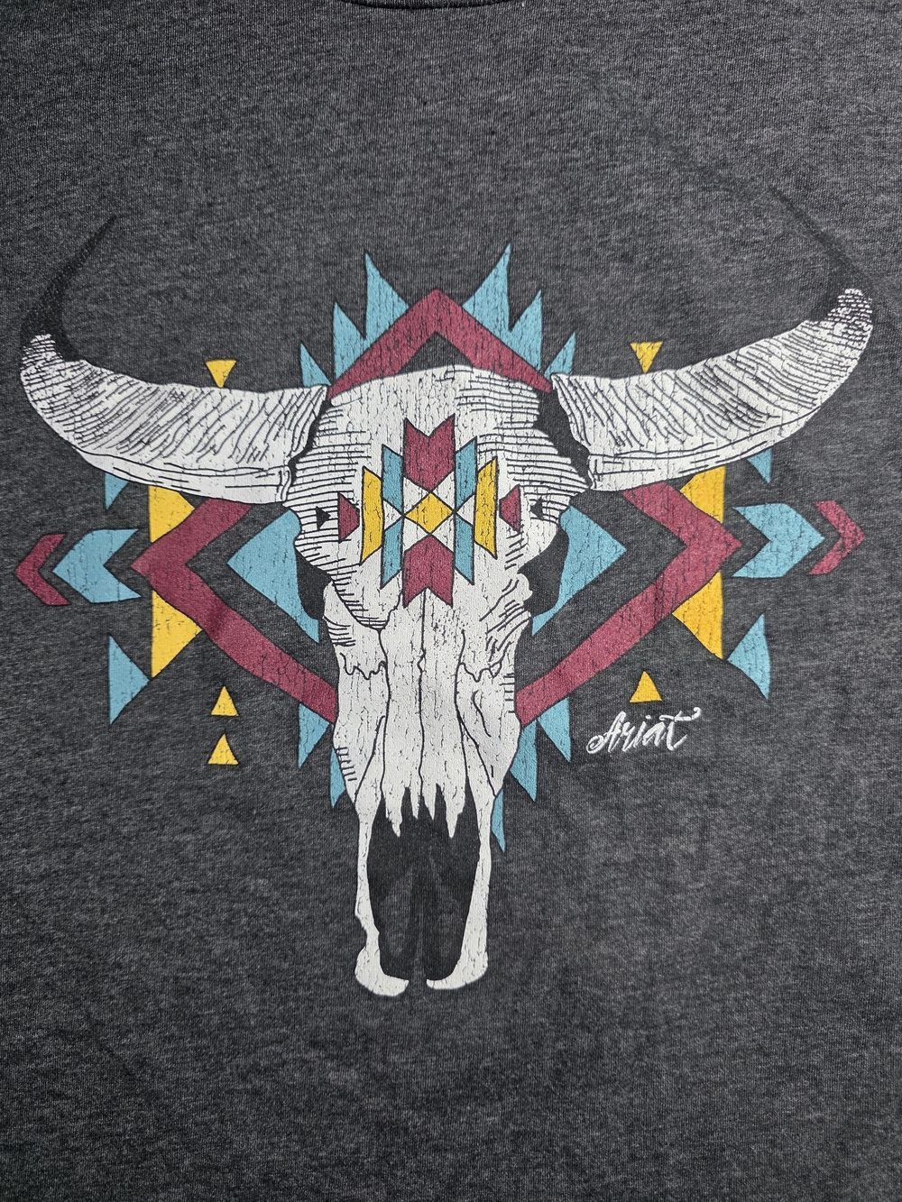Ariat Women Aztec Bull Skull Graphic Tee Shirt Sz XL